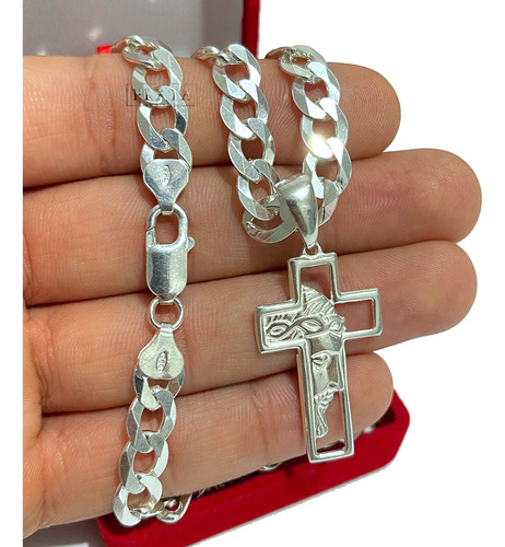 Cordão Pingente Prata Escamada Promoção Face Cruz Cristo 8mm