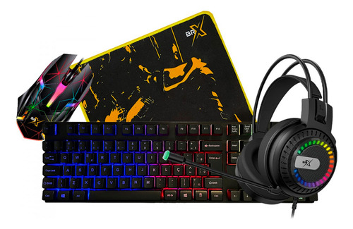 Kit Gamer Brx 4 Em 1 Mouse Teclado Mousepad E Headset Cb-059