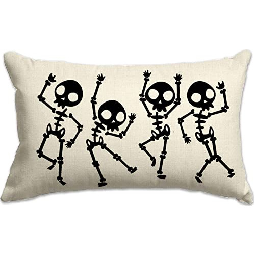 Funda De Almohada De Halloween De 12x20, Calavera Y Esq...