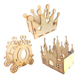 3pz Corona Dulcero Recuerdo Centro De Mesa Princesa Caja Mdf