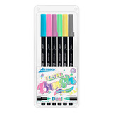 Marcador Artesco Pastel Doble Punta Pincel + Microfibra X 6