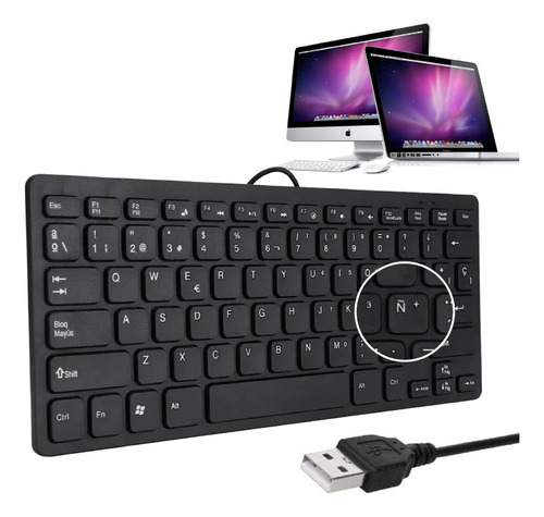 Mini Teclado Ultradelgado Cable Usb Portátil Letra Ñ Pc Mac