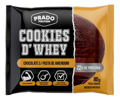 Cookies Whey Chocolate Com Pasta De Amendoim 80g - Prado