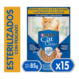 15x Alimento Gato Cat Chow Adultos Esterilizados Pescado 85g