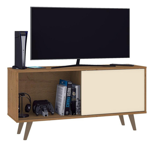 Rack Tv Até 55  Com 1 Porta E Pés Retrô Multimóveis Cr45218