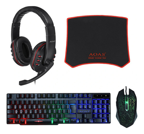 Kit Gamer 4en1 Teclado + Mouse + Mouse-pad + Audifnos Aoas