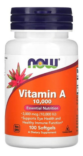 Now Foods Vitamina A 10000 100sfgels Salud Ocular Ui  Sin Sabor