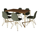Conjunto Sala De Jantar Industrial Dourado 137cm 6 Cadeiras 