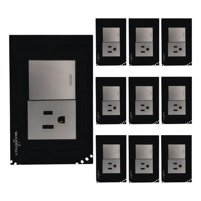 Pack 10 Pz Placa Contacto Y Apagador Acrilico Cristal Negro | Envío gratis