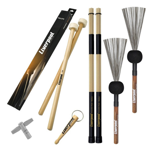 Kit Baquetas Para Bateria Rod Feltro Vassoura E Acessórios