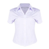 Camisete Camisa Feminino Plus Size Social Branco Manga Curta