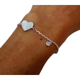 Pulsera Plata Italiana 925 Dije Corazón De Nácar Y Cubics 