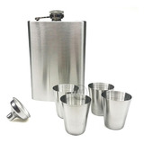 Kit Cantil De Bolso Whisky 6 Peças Aço Inox Funil 4 Copos