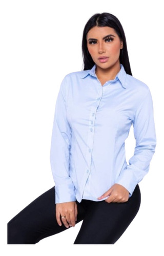 Camisa Camisete Social Feminina Manga Longa Tricoline Básica