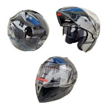 Casco Negro Abatible Dot Doble Mica Motociclista Certificado