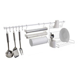 Kit Cozinha Suspensa Escorredor Louça Prato Porta Rolo