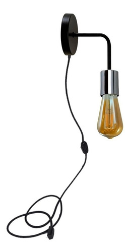 Aplique Vintage Negro Cromo Apto Led Pared Con Cable Velador