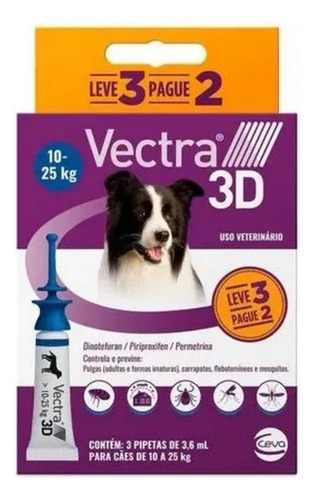 Combo Vectra 3d 10kg A 25kg Cães Leve3pague2 Ceva Antipulgas