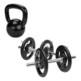 Kit 24kg Anilhas E Kettlebell Preto