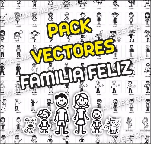 Pack Vector Familia Feliz Palitos Diseño Sublimado Vinil