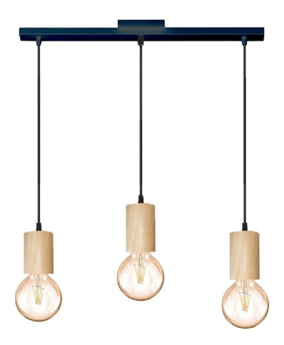 Colgante 3 Luces Madera Nordico Incluye Led Filamento E27