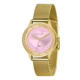 Relogio Lince Feminino Social Dourado Lrg4725l Original Cor Do Fundo Rosa