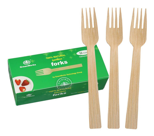 Greenworks 50 Tenedores De Bambú, Tenedor Biodegradable Comp