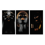 Cuadros Modernos Tripticos Africanas Labios Doradas 90x55 Cm