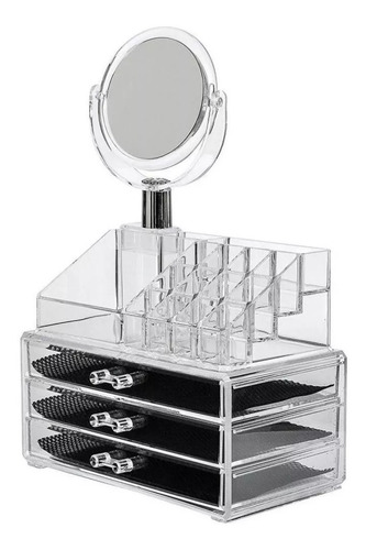 Organizador Acrilico Make Up 3 Cajones + Espejo, Grande