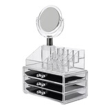 Organizador Acrilico Make Up 3 Cajones + Espejo, Grande