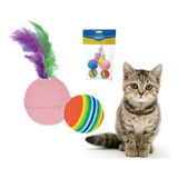 Brinquedos Para Gato Bolas Coloridas Pena Pu Borracha Pet