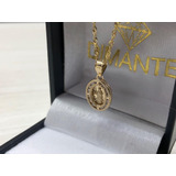 Cadena Y Medalla Virgen Zirconia Bautizo Oro10k Envio Gratis