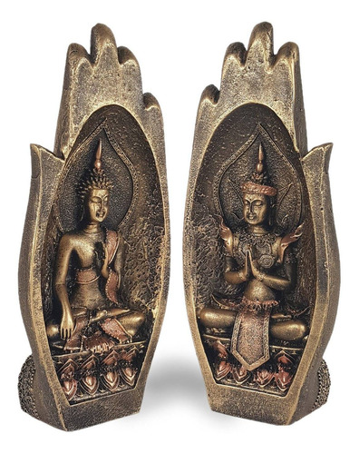 Mão Casal Buda Hindu Namastê Aparador Decorativo Em Resina