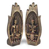 Mão Casal Buda Hindu Namastê Aparador Decorativo Em Resina