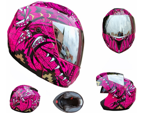 Casco Moto Mujer Biker Alebrije Rosa Kov Abatible Fz Pulsar 