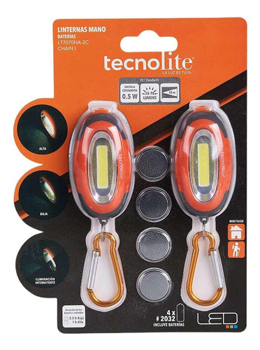 Dos Linternas Led Tecnolite Chain I Portátiles Tipo Llavero 