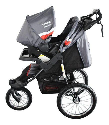 Coche Para Bebe + Portabebés Tipo Jogger X7 Sport 4 En 1 Color Gris