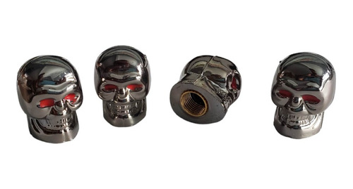 Set 4 Tapones Valvula Llanta Calavera Gris Humo  Auto Moto