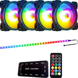 Kit 4 Cooler Rgb Fan 120mm Ventoinha + Controladora + Fita