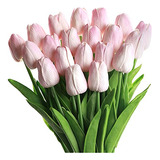 20 Flores Tulipanes Artificiales Mandys De Latex Rosa Claro