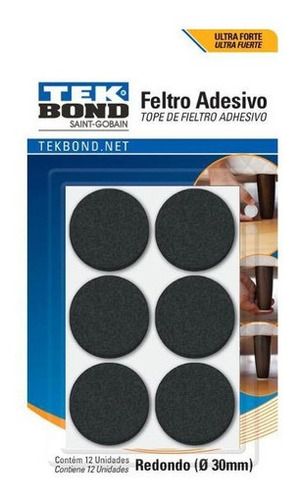 Fieltros Adhesivos Redondo 30mm Negro 12un. Tekbond