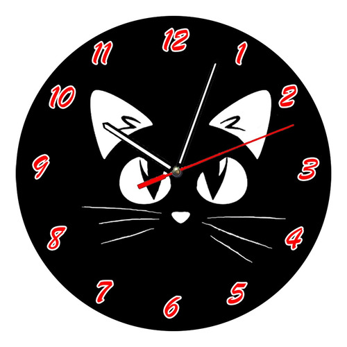 Reloj De Pared De Gato En Madera Y Vinilo Laminado Diseño 1