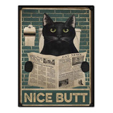 #983 - Cuadro Vintage Gato Negro Baño Poster No Chapa Gata