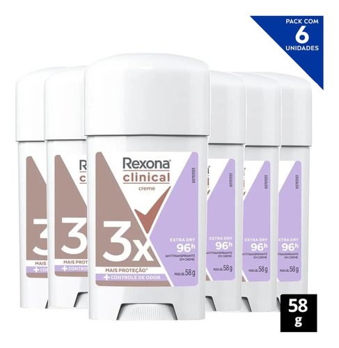 Kit Com 6 Desodorantes Em Creme Rexona Clinical 58g