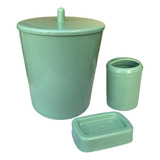 Kit Banheiro Lavabo Suporte Escova Sabonete Lixeira Cor Verde