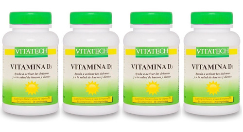 Vitamina D3 1000 X 4 Frascos X 30 Comp. En C/u Vitatech