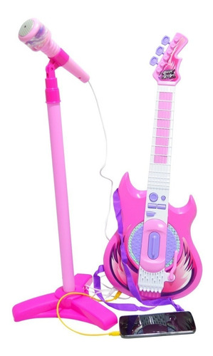 Guitarra De Juguete Electronica Microfono Conexion Mp3 -rosa