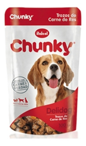 Alimento Chunky Delidog Para Perro Adulto Todos Los Tamaños Sabor Carne En Sobre De 100g