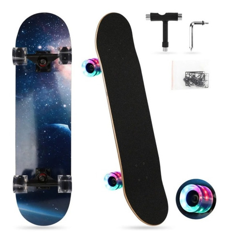 Patineta Skateboard Tabla De Madera Con Luz Led Herramienta