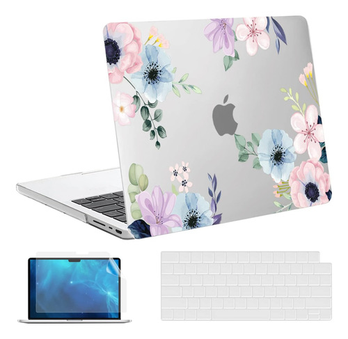 Funda Para Macbook Pro 14'' - Transparente/flores De Colo...